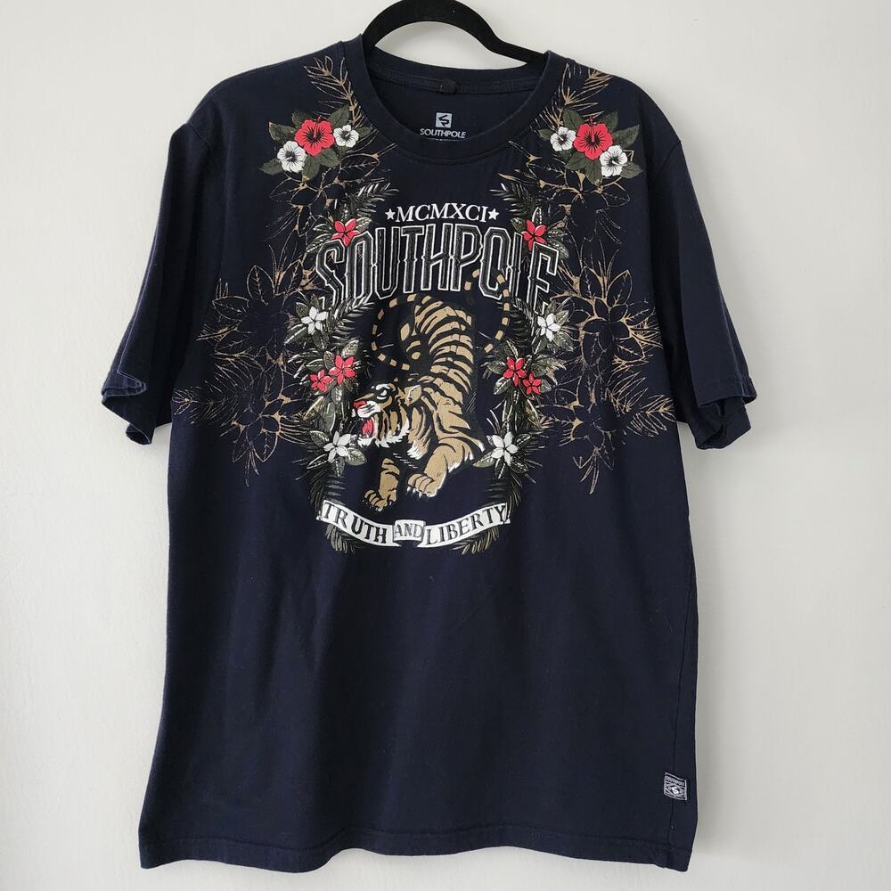 Southpole navy blue short sleeve graphic t-shirt tiger Truth and Liberty size XL